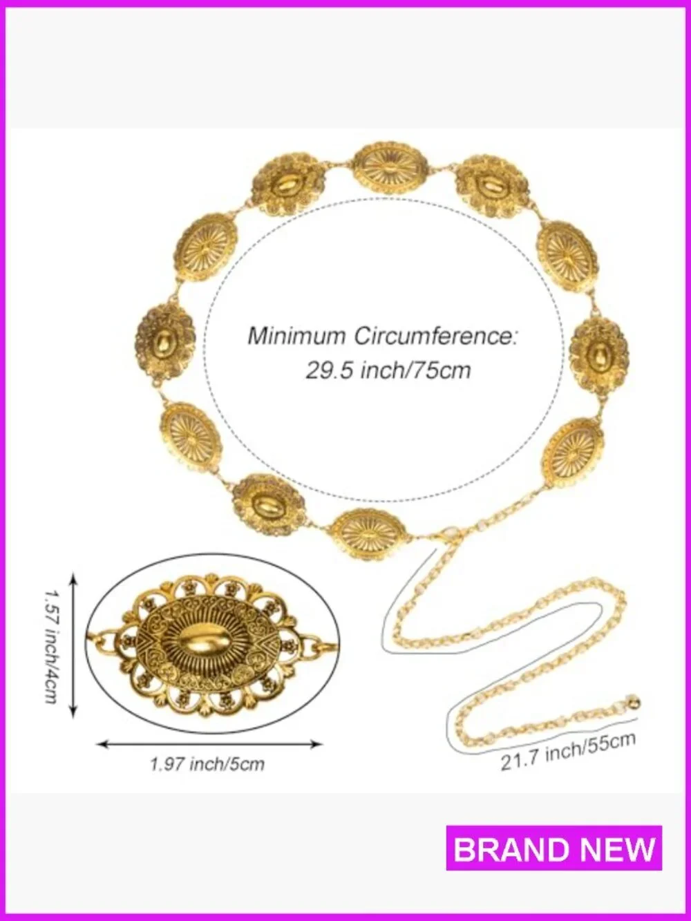 Gold Metal Chain Belt Adjustable Length Y2K Vintage Elegant Festival Wear